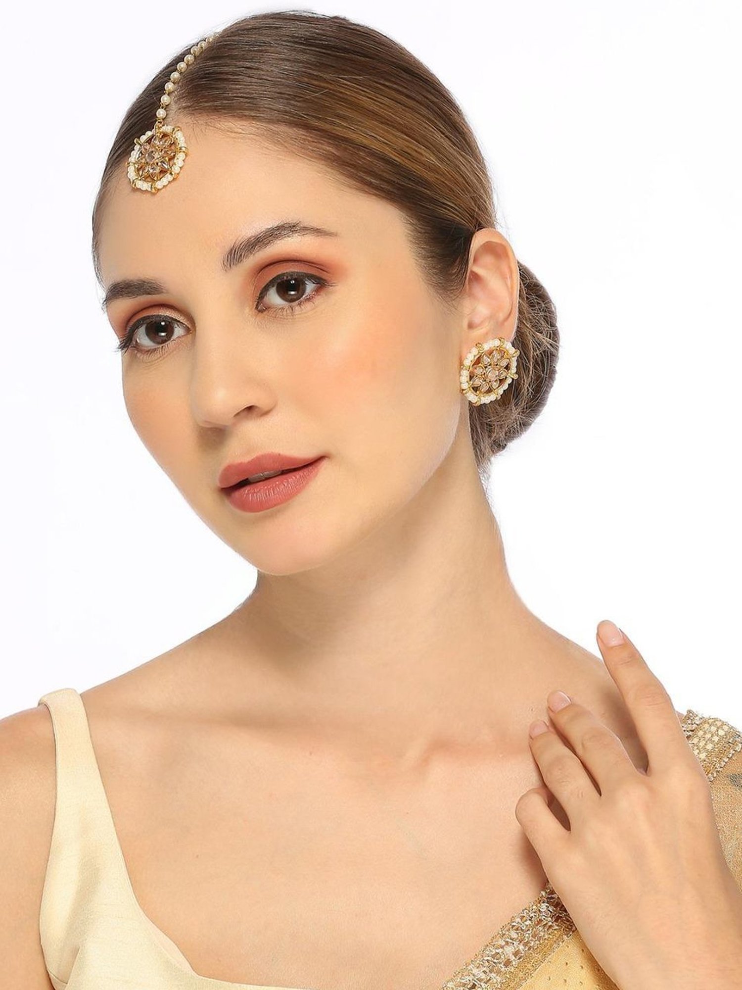 OOMPH Combo of 3 Kundan Jadau Maangtikaa Set - 3 Maangtikka & 3 Pair of Matching Earrings