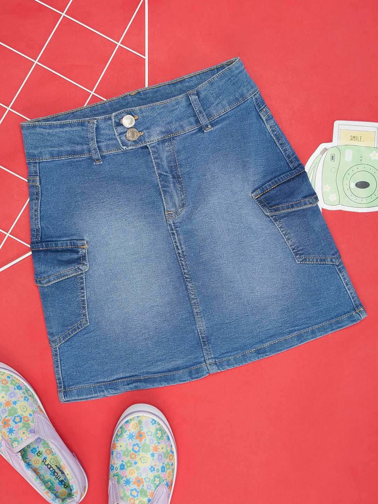 YU by Pantaloons Kids Blue Cotton Regular Fit Skirt