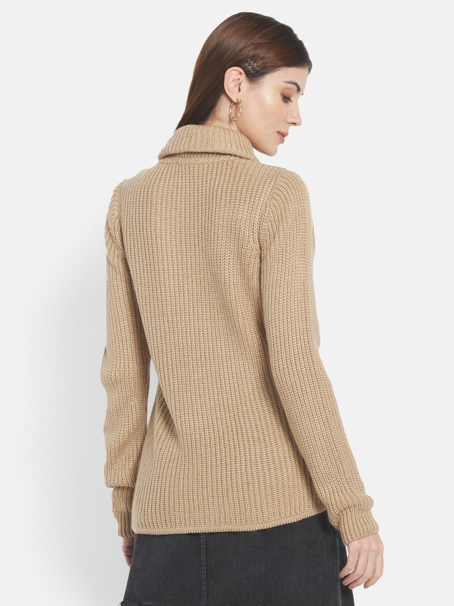METTLE Beige & White Color Block Pattern Pullover