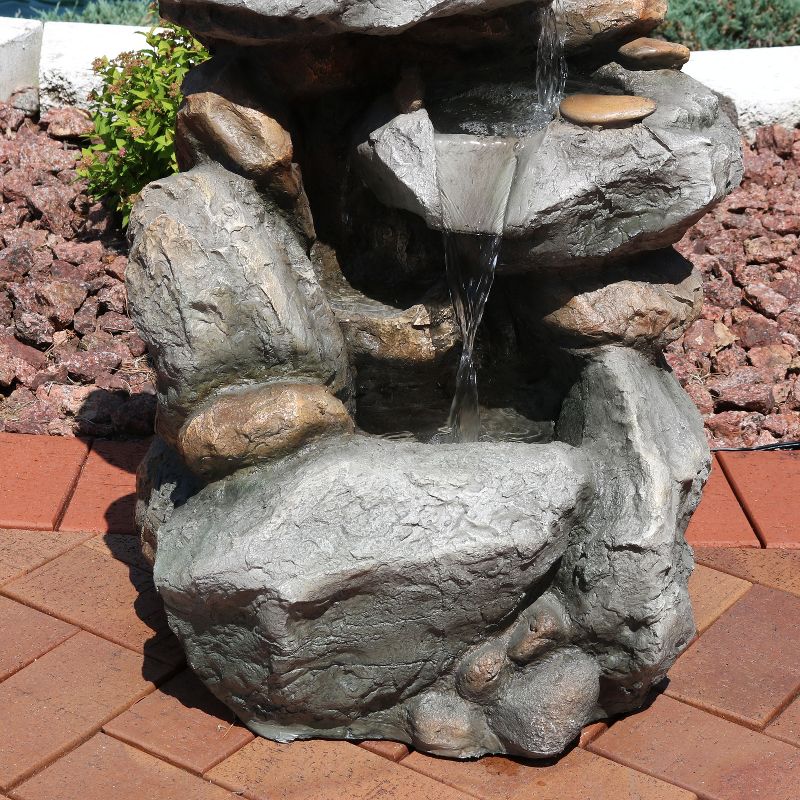 34"H Polystone Rock Falls Outdoor Fountain with LED Lights - Sunnydaze Decor