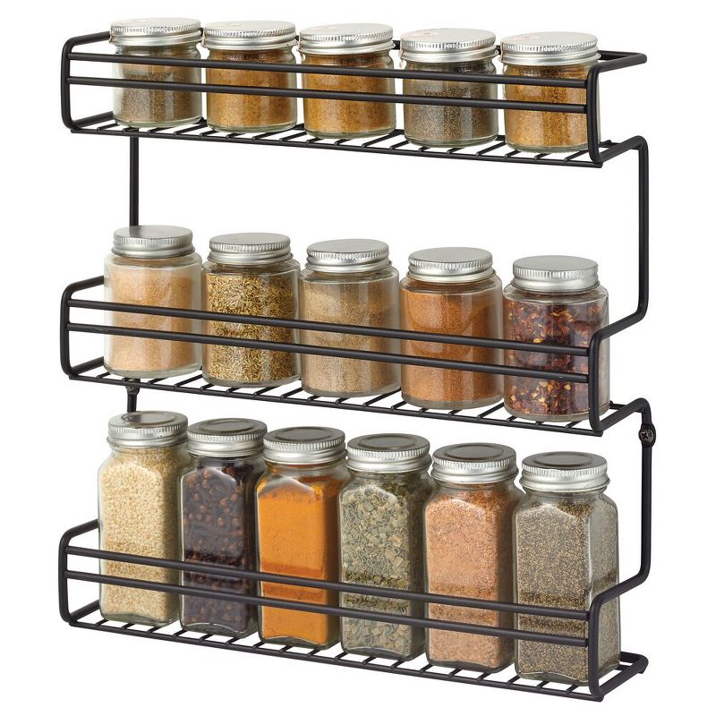 mDesign Metal Wall Mount Spice Rack Organizer, 3 Tier - Black