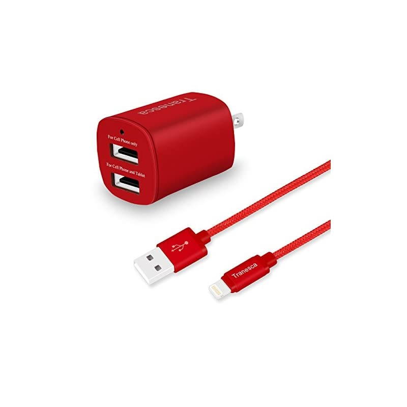 Dual USB Wall Charger and 6ft Charging Cable Red