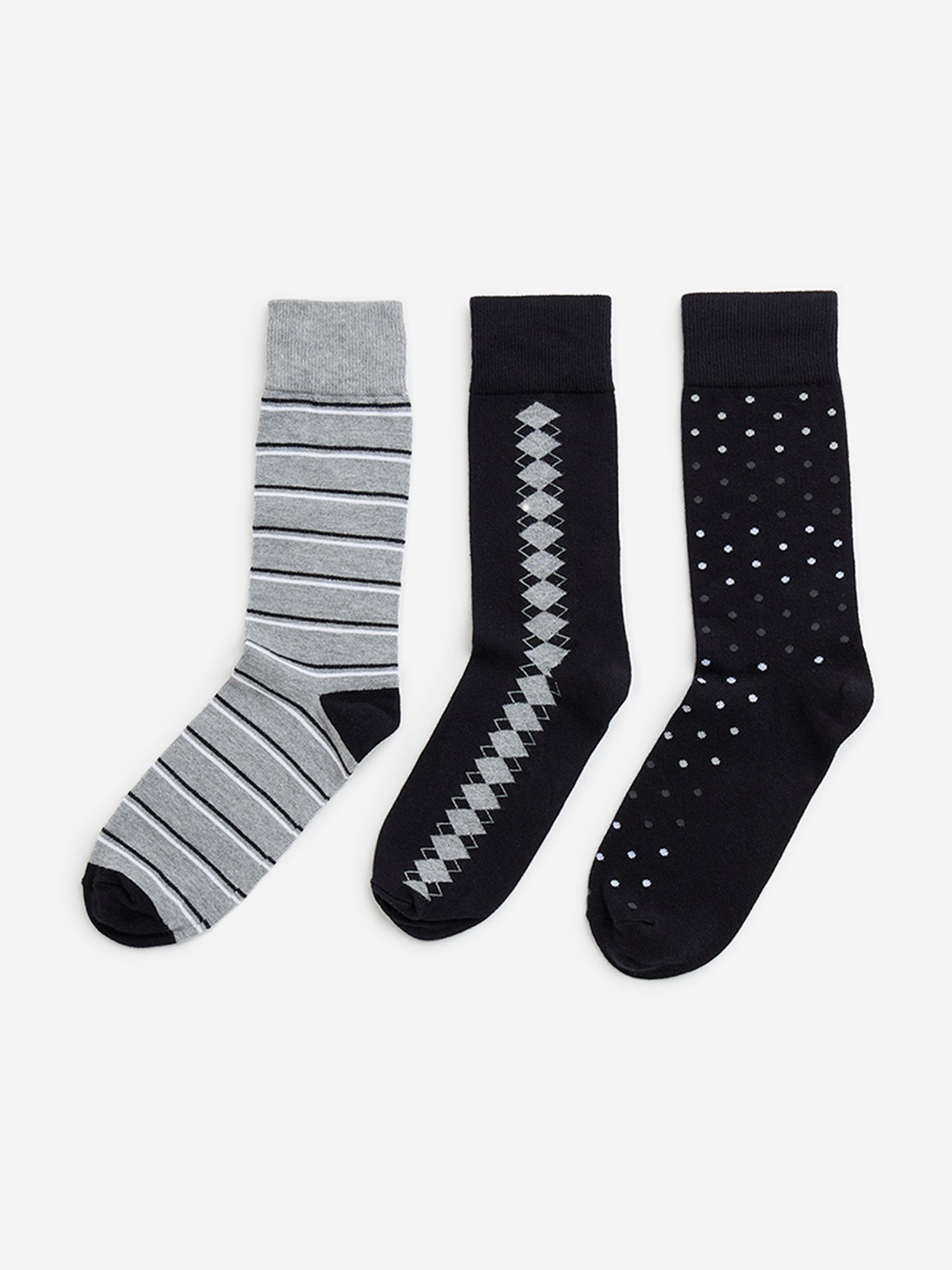 WES Lounge by Westside Black Print Full-Length Cotton Socks - Pack of 3