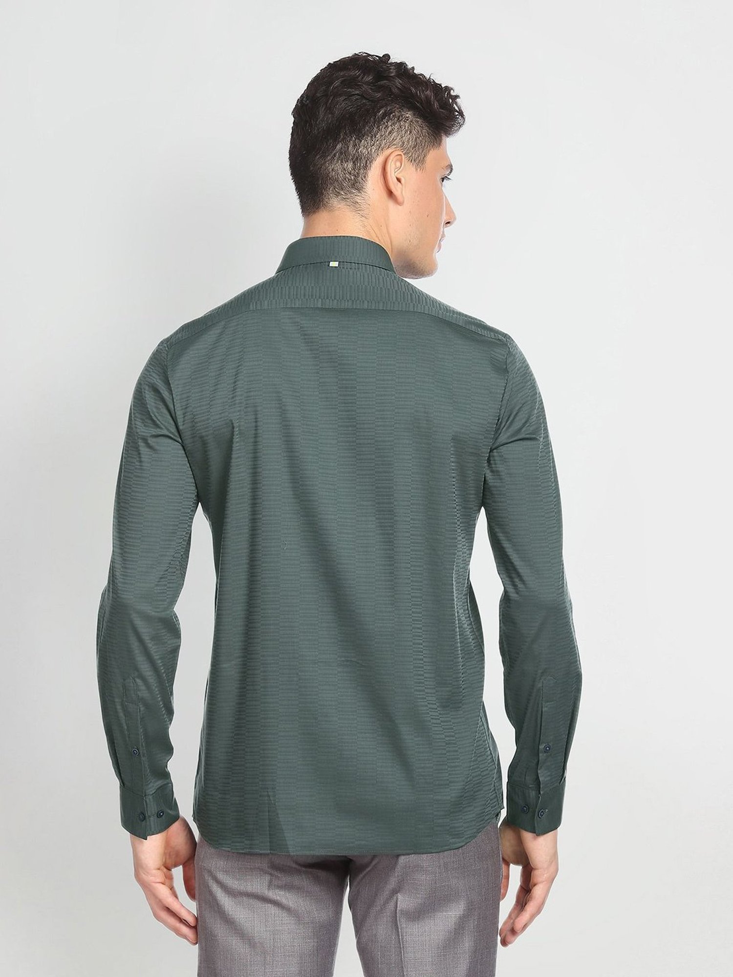 Arrow New York Green Slim Fit Self Design Shirt