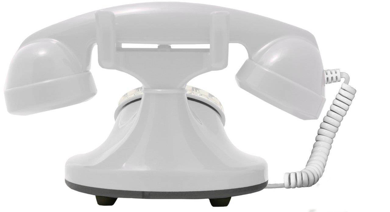 OPIS FunkyFon cable: Rotary dial disc telephone in the sinuous style of the 1920s with modern electronic bell (white)
