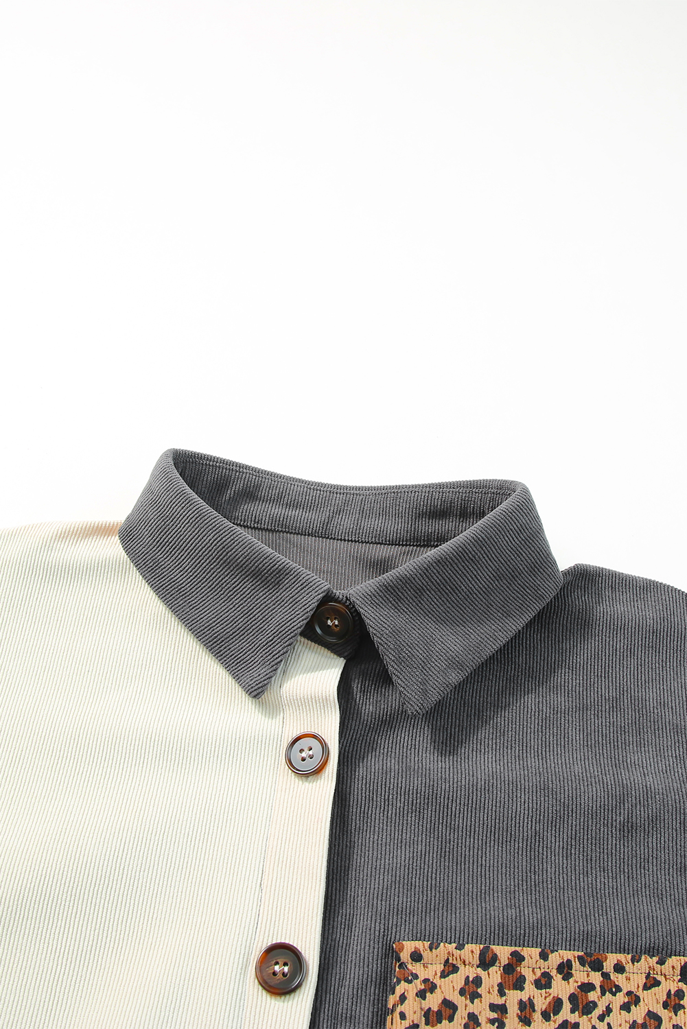 Gray Color Block Leopard Patchwork Casual Corduroy Shacket