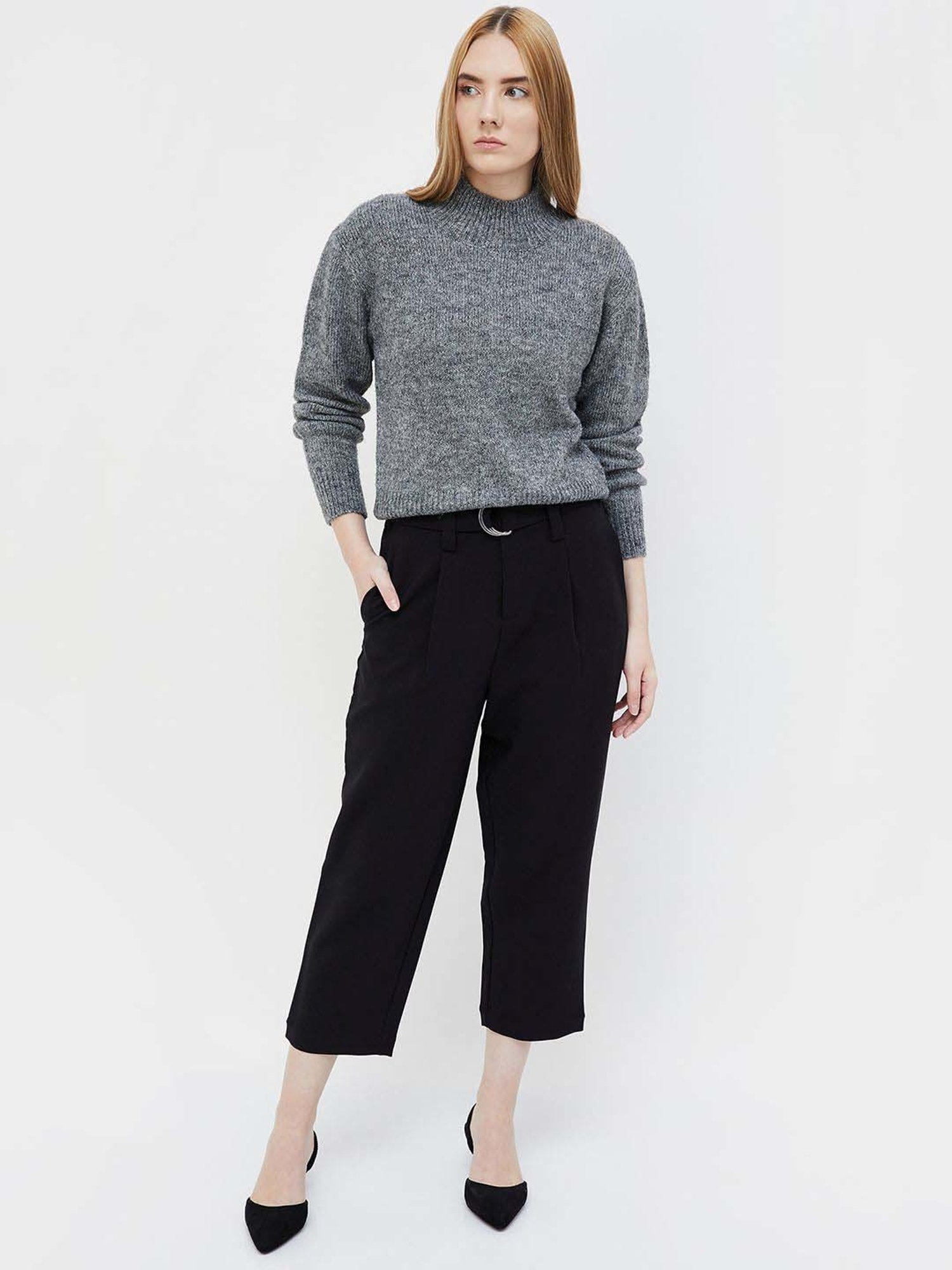 Code by Lifestyle Grey Self Pattern Sweater