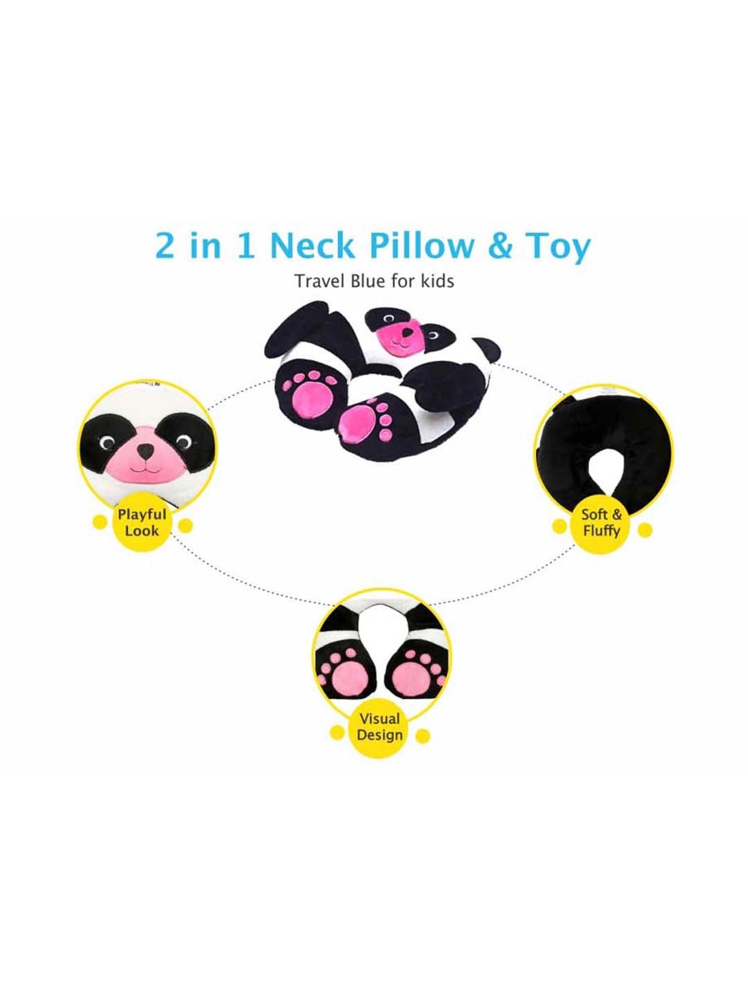 Travel Blue Black Panda Neck Pillow for Kids