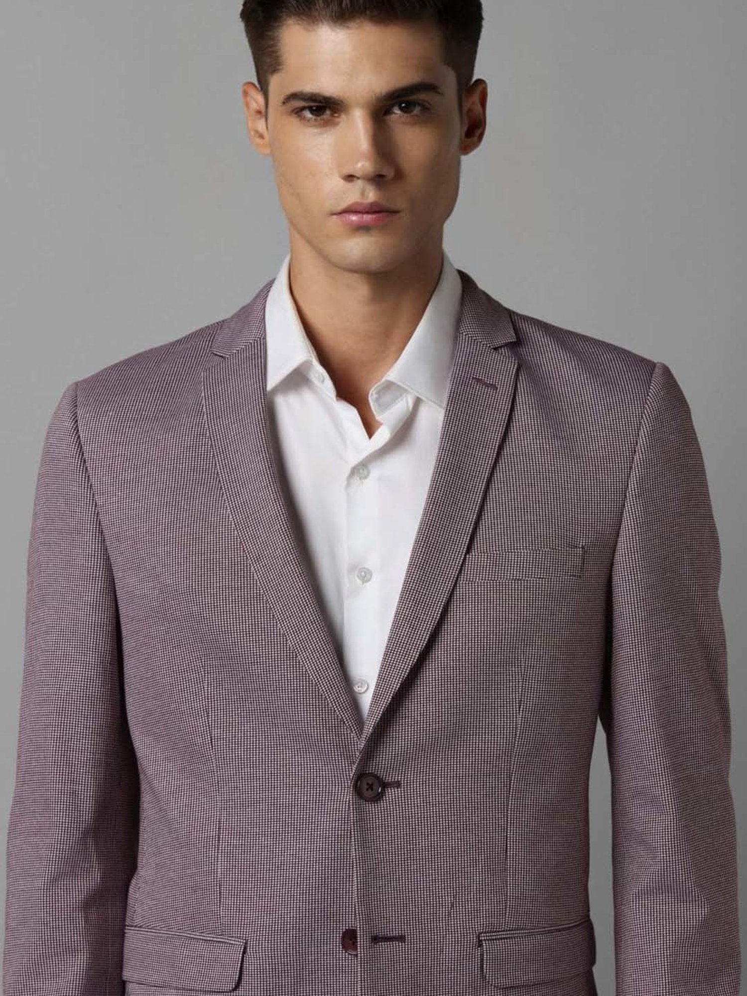 Louis Philippe Purple Cotton Slim Fit Texture Blazer