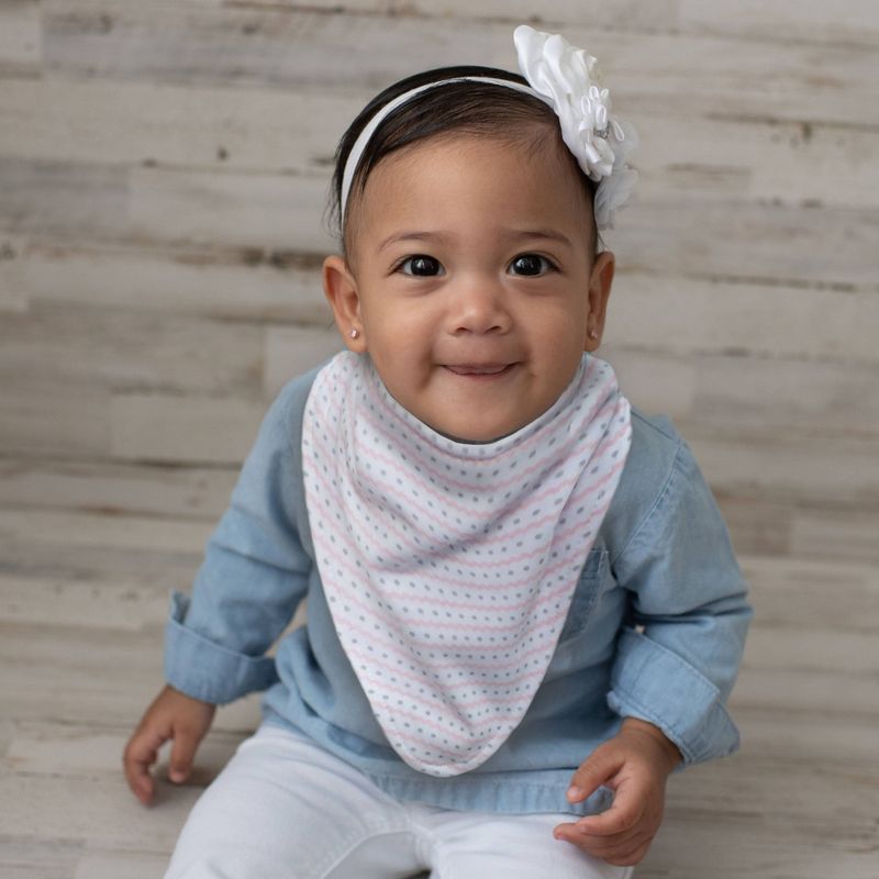 Neat Solutions Interlock/Knit Terry Bandana Bib Set - Pink Stripe Floral - 3pk