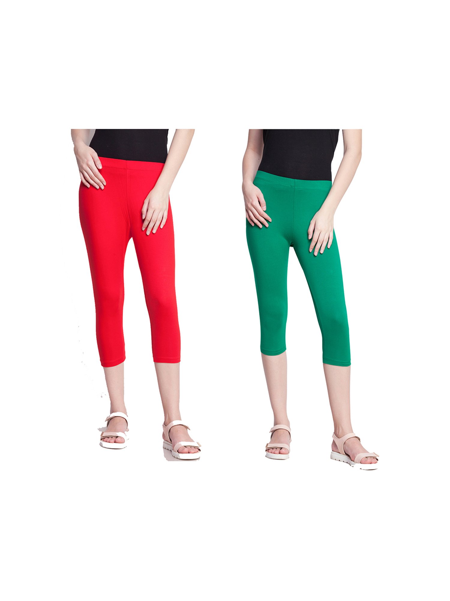 Dollar Missy Red & Green Slim Fit Capris Pack of - 2