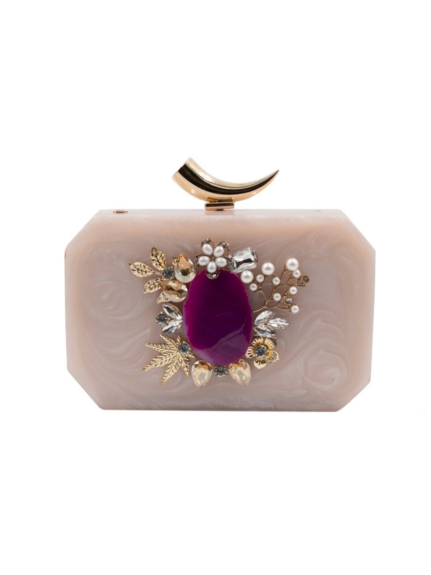 Sugarcrush Beige Luxury Studded Small Clutch