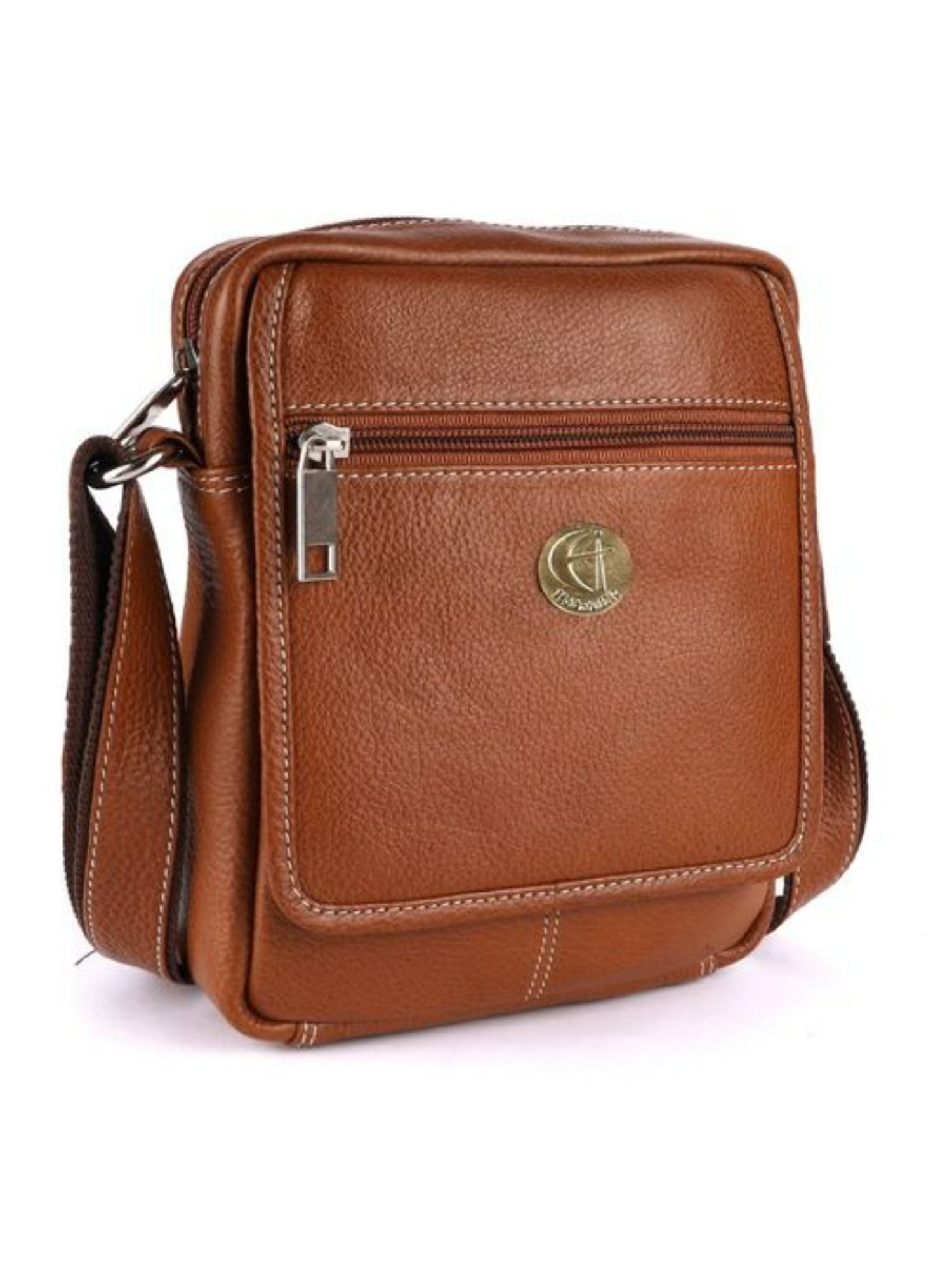 HiLEDER Tan Textured Medium Leather 7.5 inch Cross Body Bag