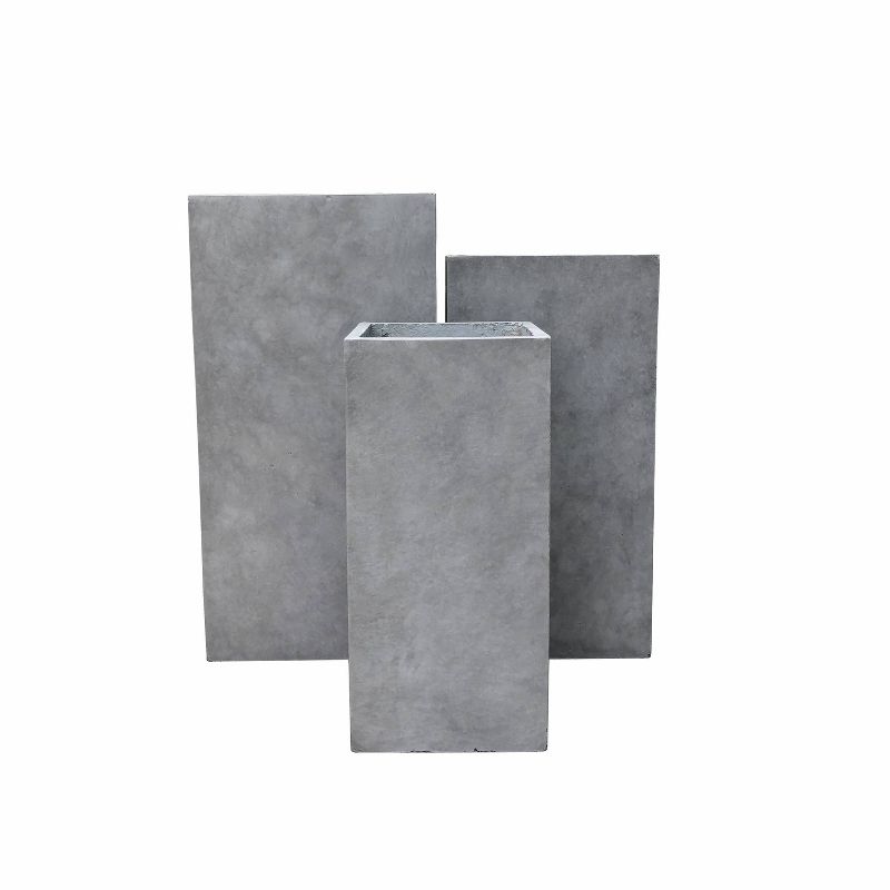 Set of 3 Kante Lightweight Modern Tall Square Outdoor Planters Natural Concrete - Rosemead Home & Garden, Inc.