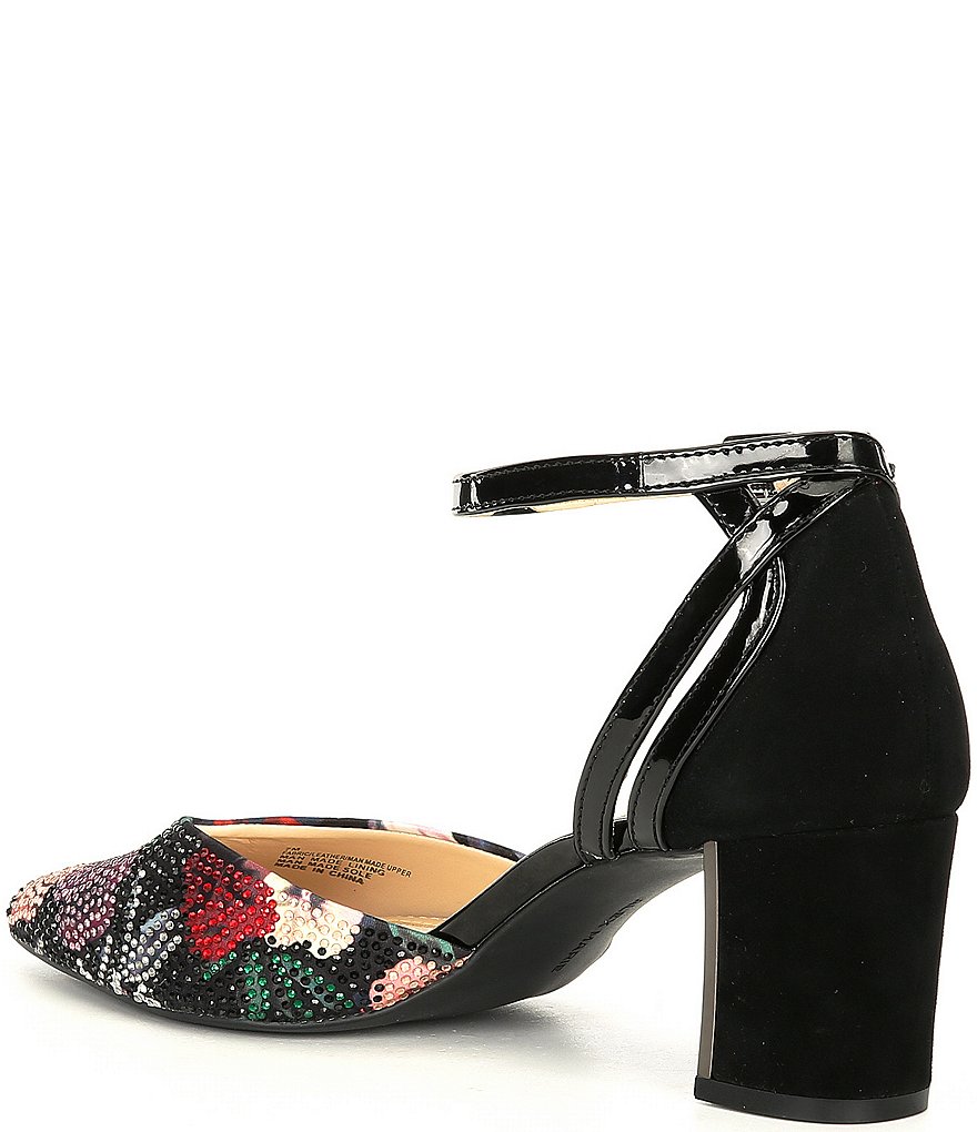 Alex Marie NelvinTwo Floral Rhinestone Embellished Ankle Strap Pumps