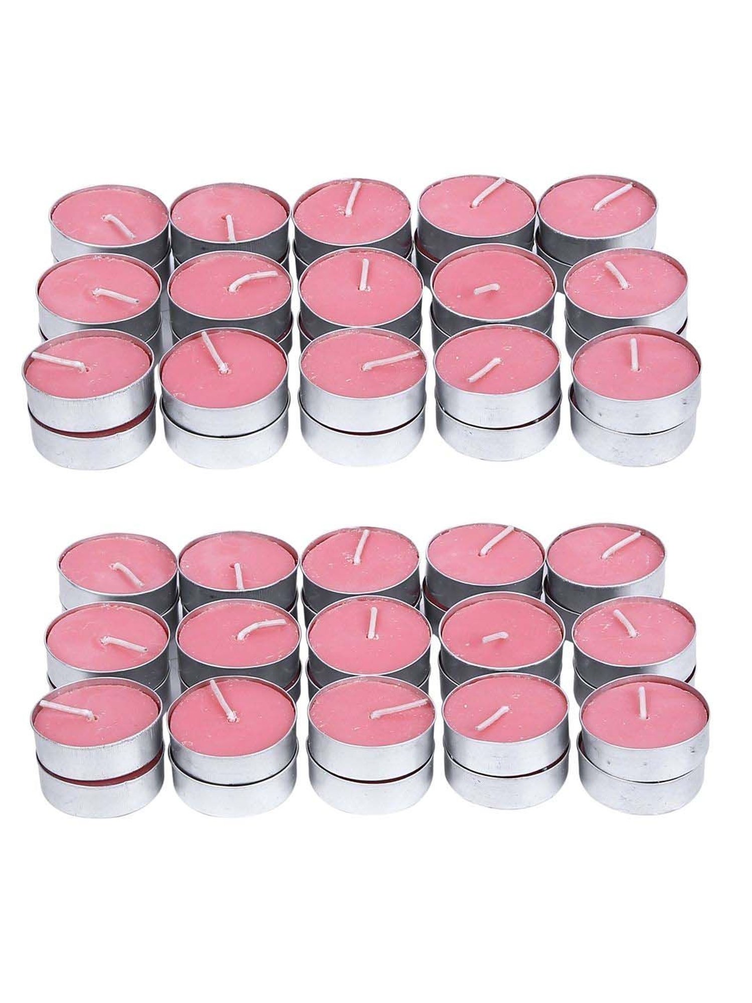 HOSLEY Pink & Silver Wax Tea Light Candle - Set of 60
