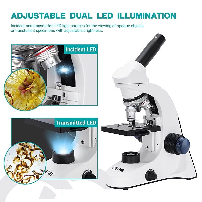 1000X Microscope for Kids Students 40X-1000X Biological Compound Microscopes with Cell Phone Adapter Double Layer Stage Abbe Condenser and Slides