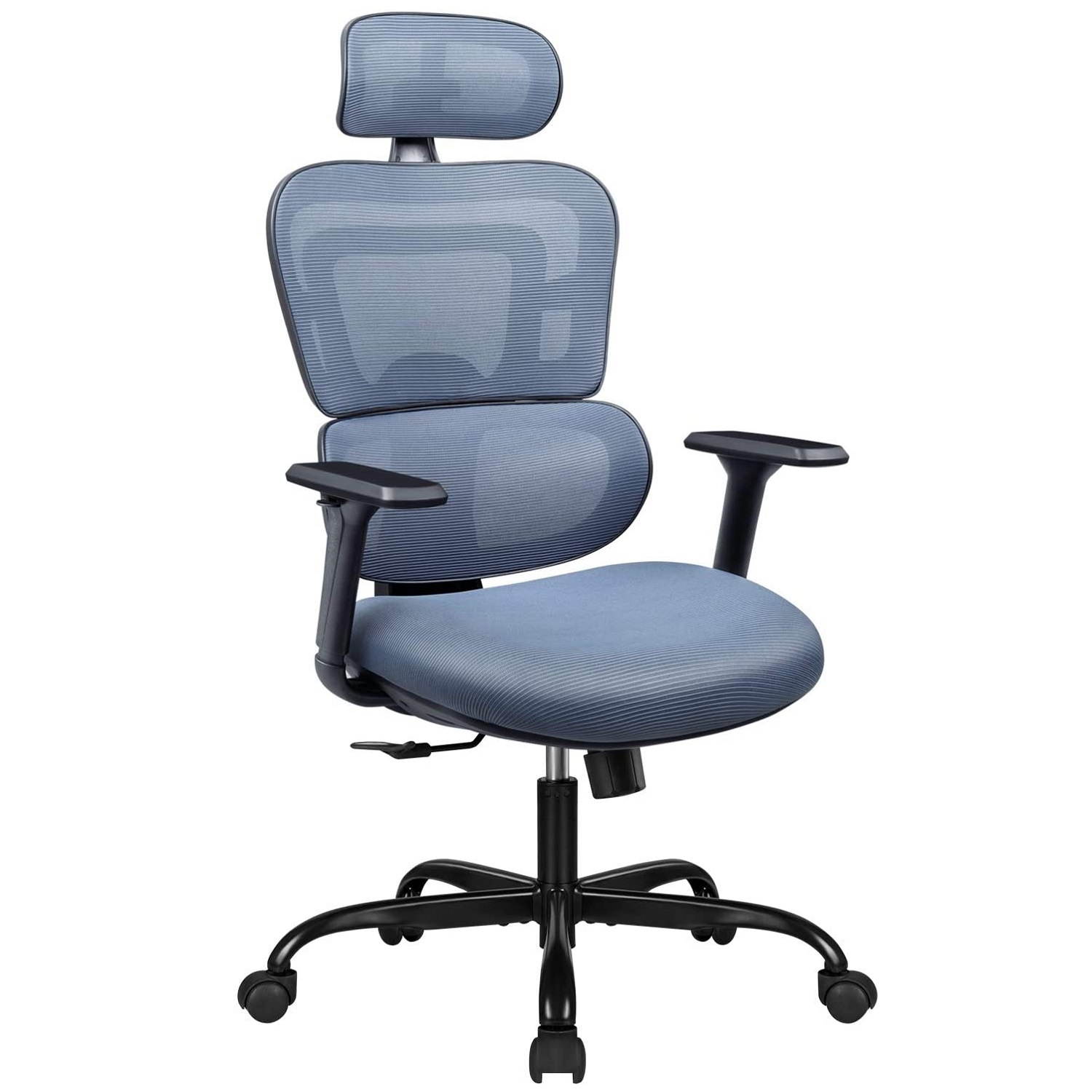 Furmax Ergonomic Office Chair Computer Desk Chair Mesh Fabric High Back Swivel Chair with Adjustable Headrest and Armrests Executive Rolling Chair with Curved Lumbar Support (Gray)