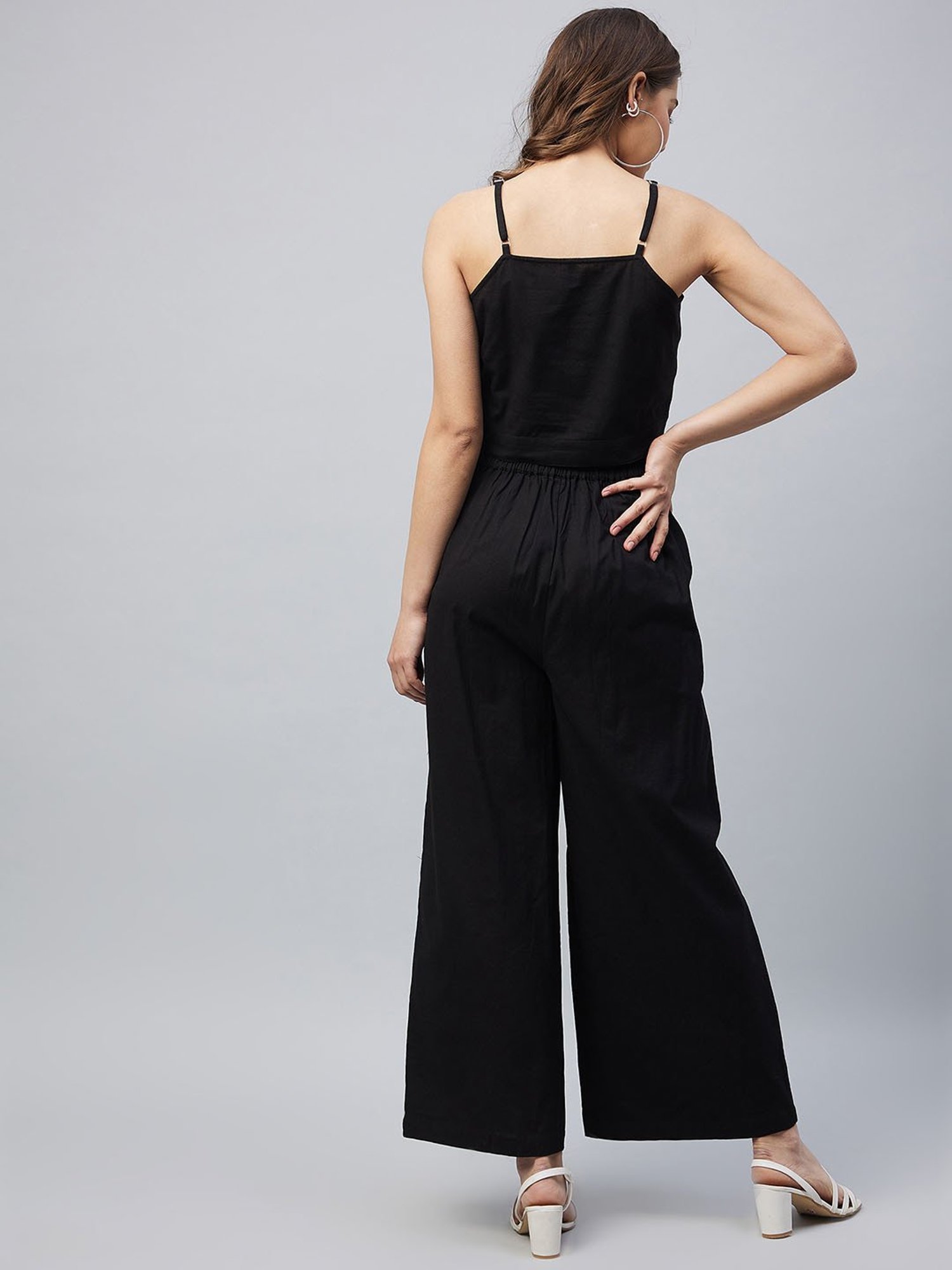 StyleStone Black Regular Fit Crop Top With Palazzos