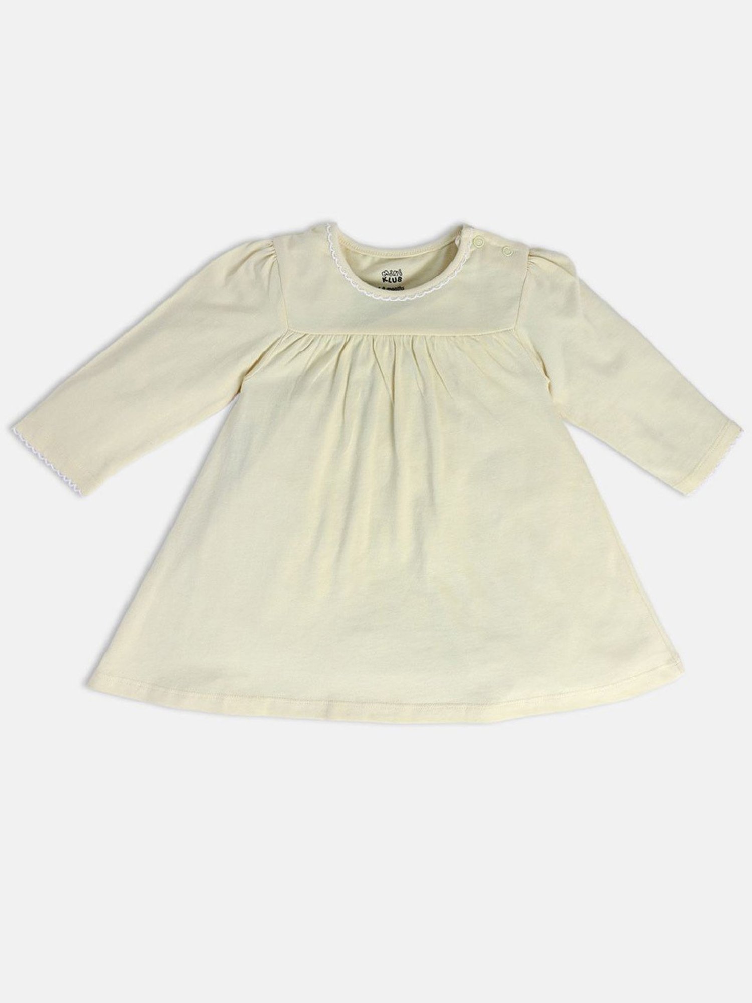 MINIKLUB Kids Green & Yellow Solid Full Sleeves Dress (Pack Of 2)