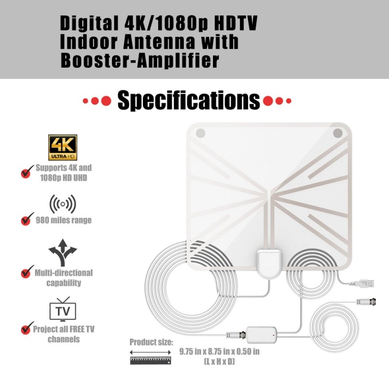 Digital TV Antenna 980 Miles Signal Booster Amplifier HDTV Indoor