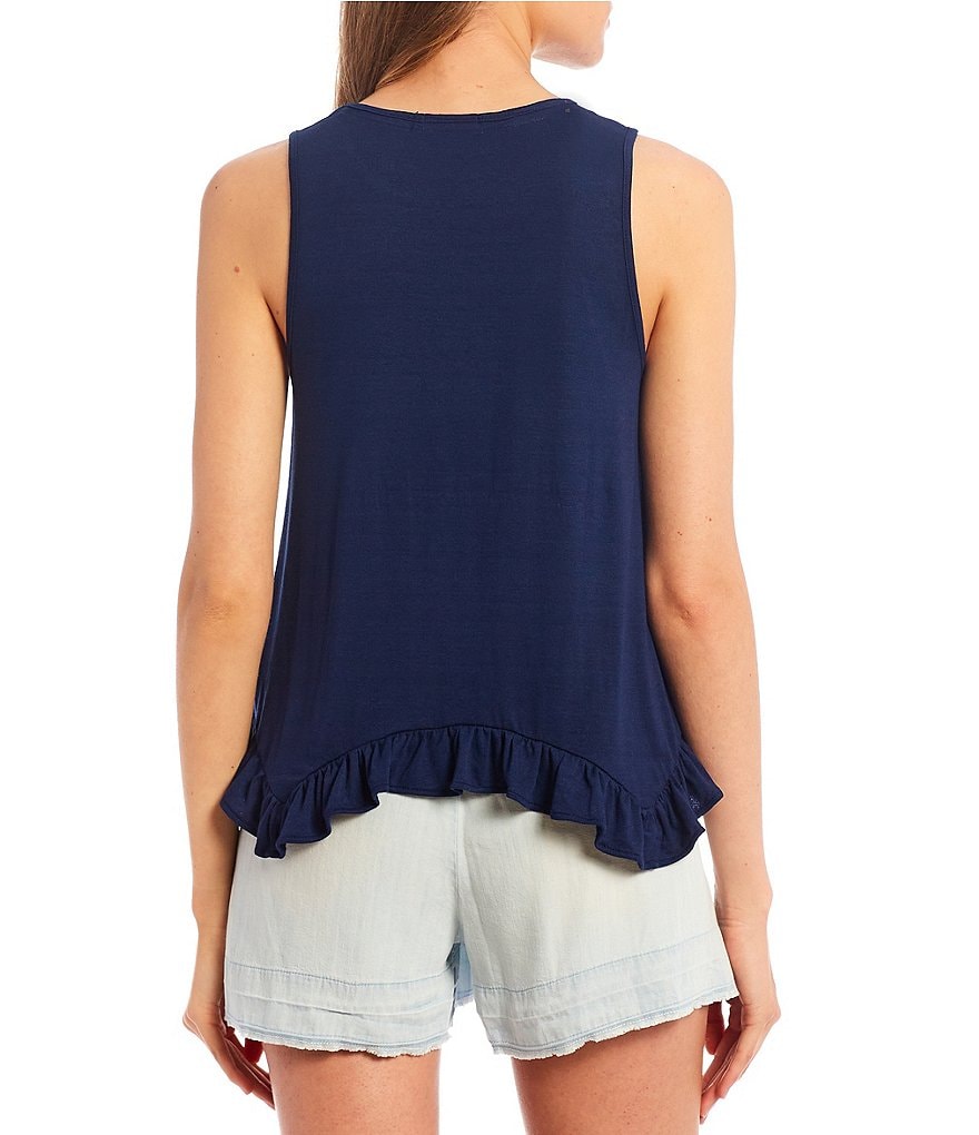 June & Hudson Floral Asymmetrical Button Front Tank Top