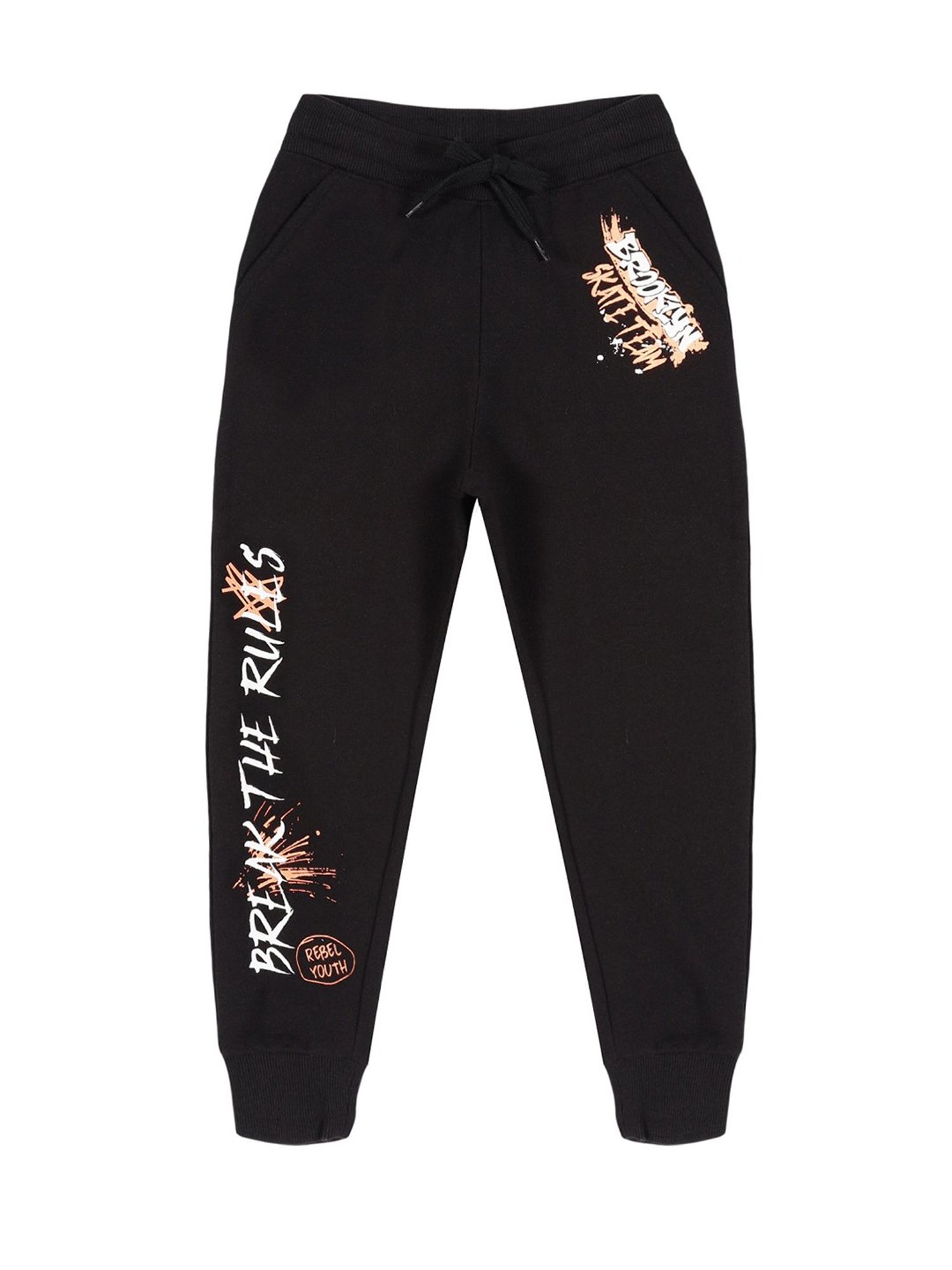Plum Tree Boys Black Printed Trackpants