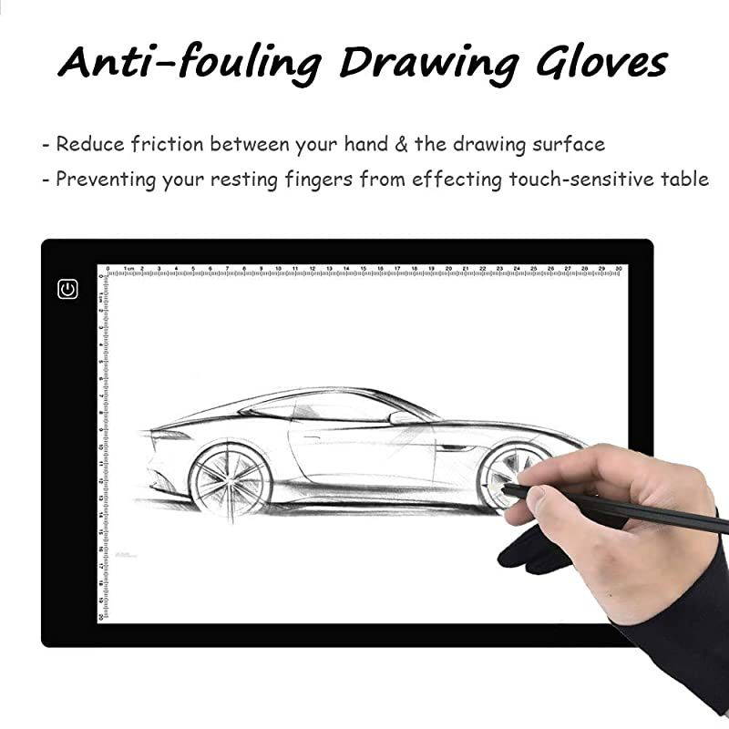 Artist Antifouling Drawing Glove 2Fingers Graphic Drawing Glove Left Right Hand Use for Light Box Graphic Tablet Pen Display iPad Pro Pencil6 Pack Black