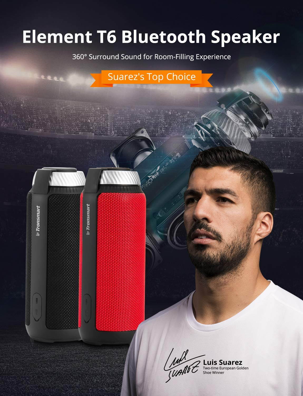 Portable Bluetooth Speaker with Superior Stereo Sound, Tronsmart T6 25W Dual-Driver 15-Hour Playtime Wireless Speaker with Deep Bass, Hands-Free Calling, Perfect for Home, Outdoors