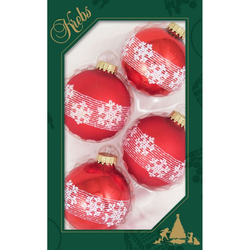Christmas by Krebs 4ct Red and White Snowflake 2-Finish Christmas Ball Ornaments 2.5" (67mm)