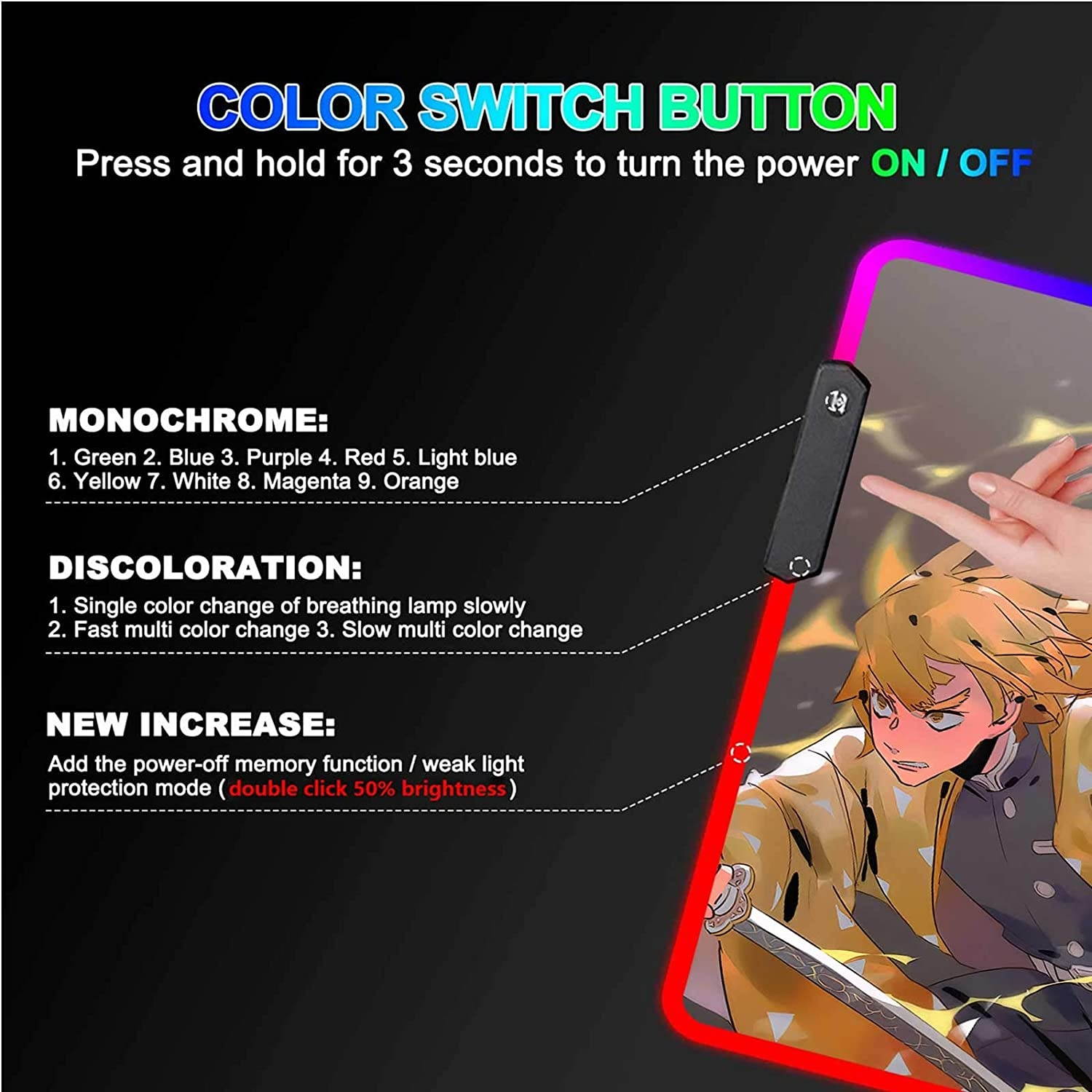 RGB Gaming Mouse Pad Anime Demon Slayer Kimetsu Tanjiro Inosuke Zenitsu,Laptop Desk Pad,Mousepad with Stitched Edge Frame & Non-Slip Rubber Base,Computer Keyboard and Mice Pads Mouse Mat 23.6X13.8