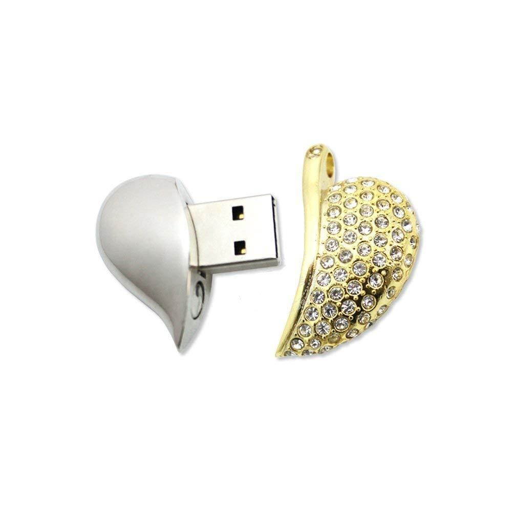 WooTeck 64GB Rhinestone Diamond Metal Heart USB Flash Drive,Fashion Jewelry Bling Shiny Crystal pendant