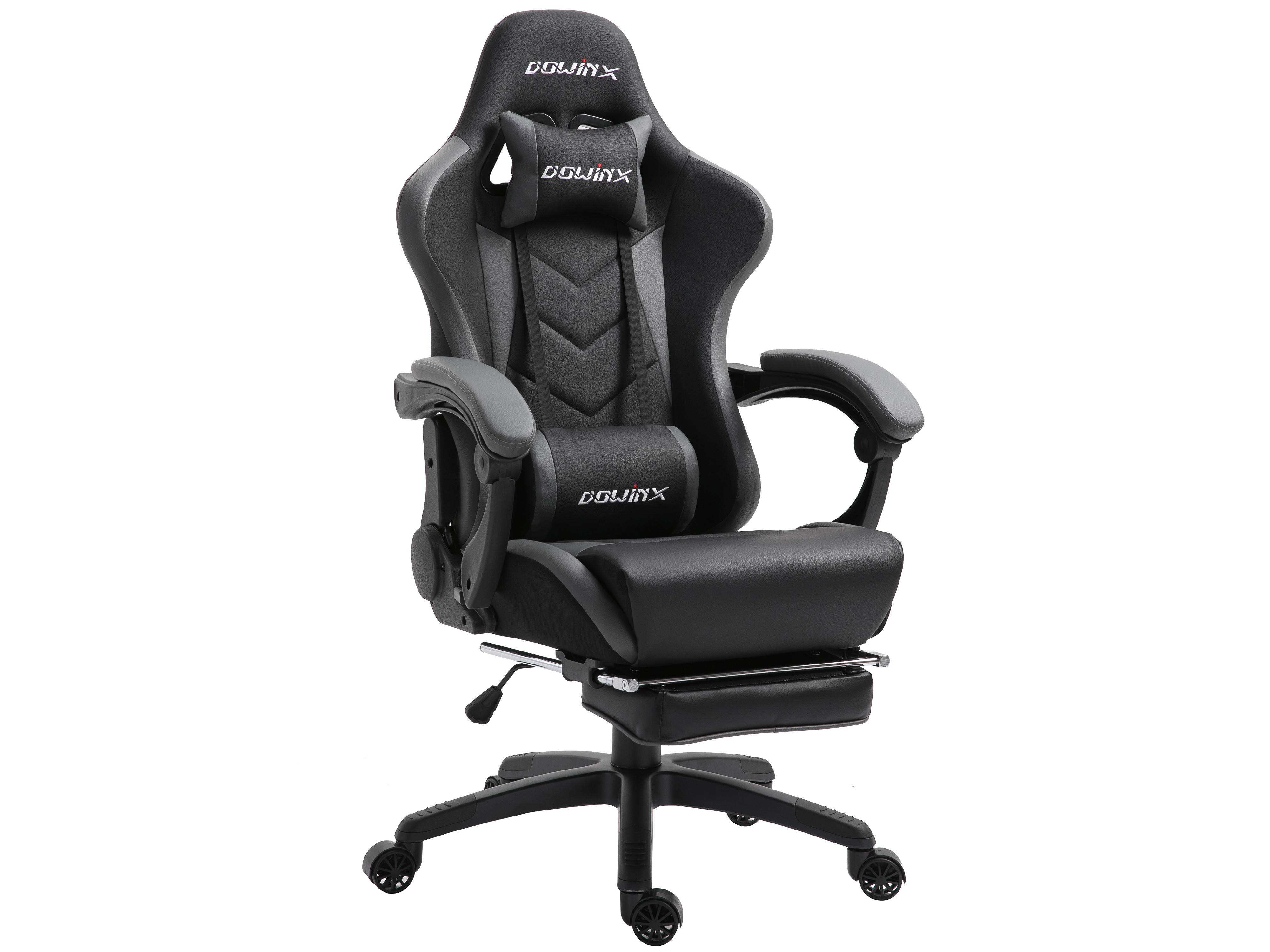 Dowinx Gaming Chair Ergonomic Office Recliner for Computer with Massage Lumbar Support, Racing Style Armchair PU Leather E-Sports Gamer Chairs with Retractable Footrest (Black&Gray)