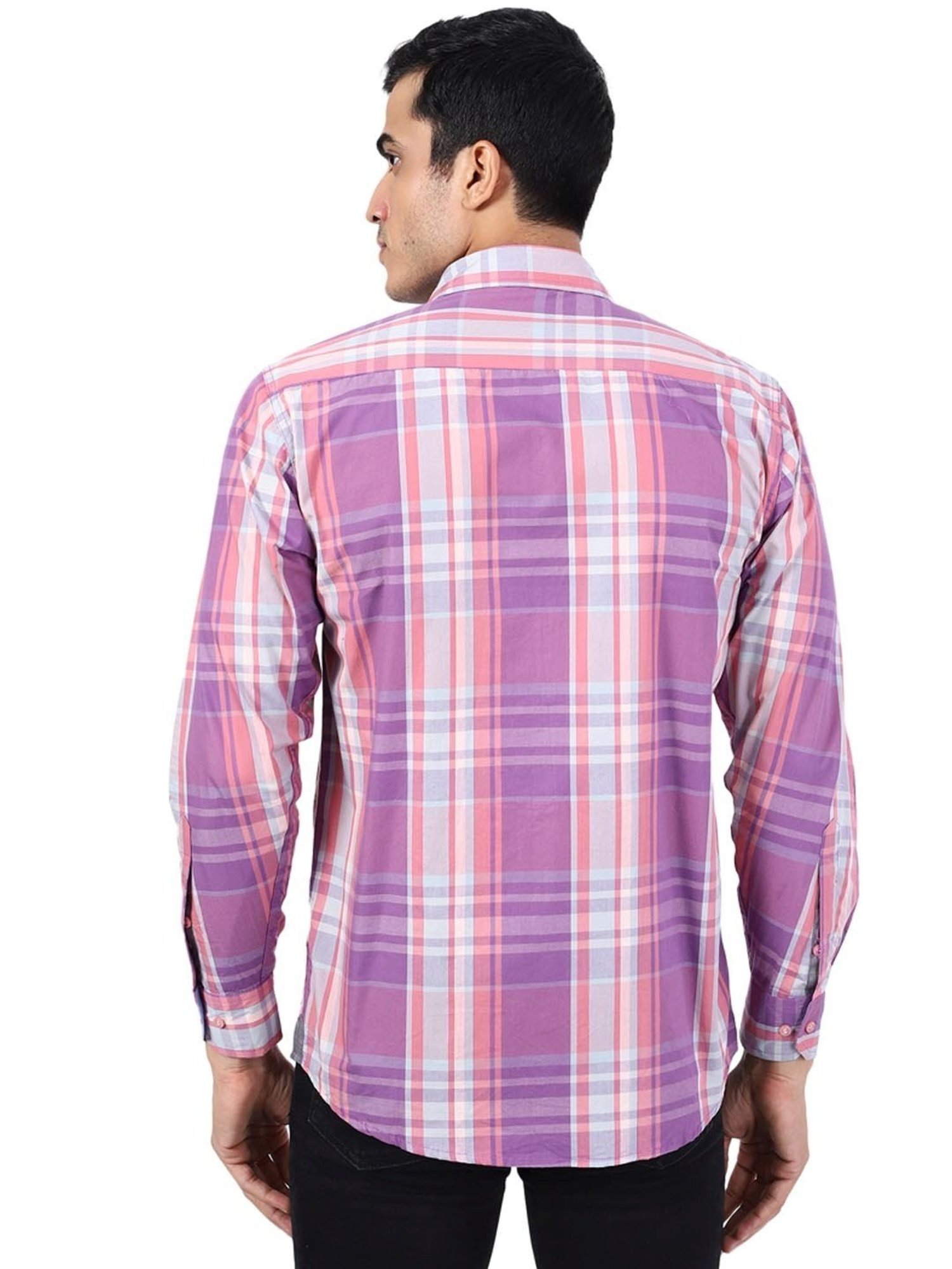 TAHVO Purple & White Cotton Slim Fit Checks Shirt