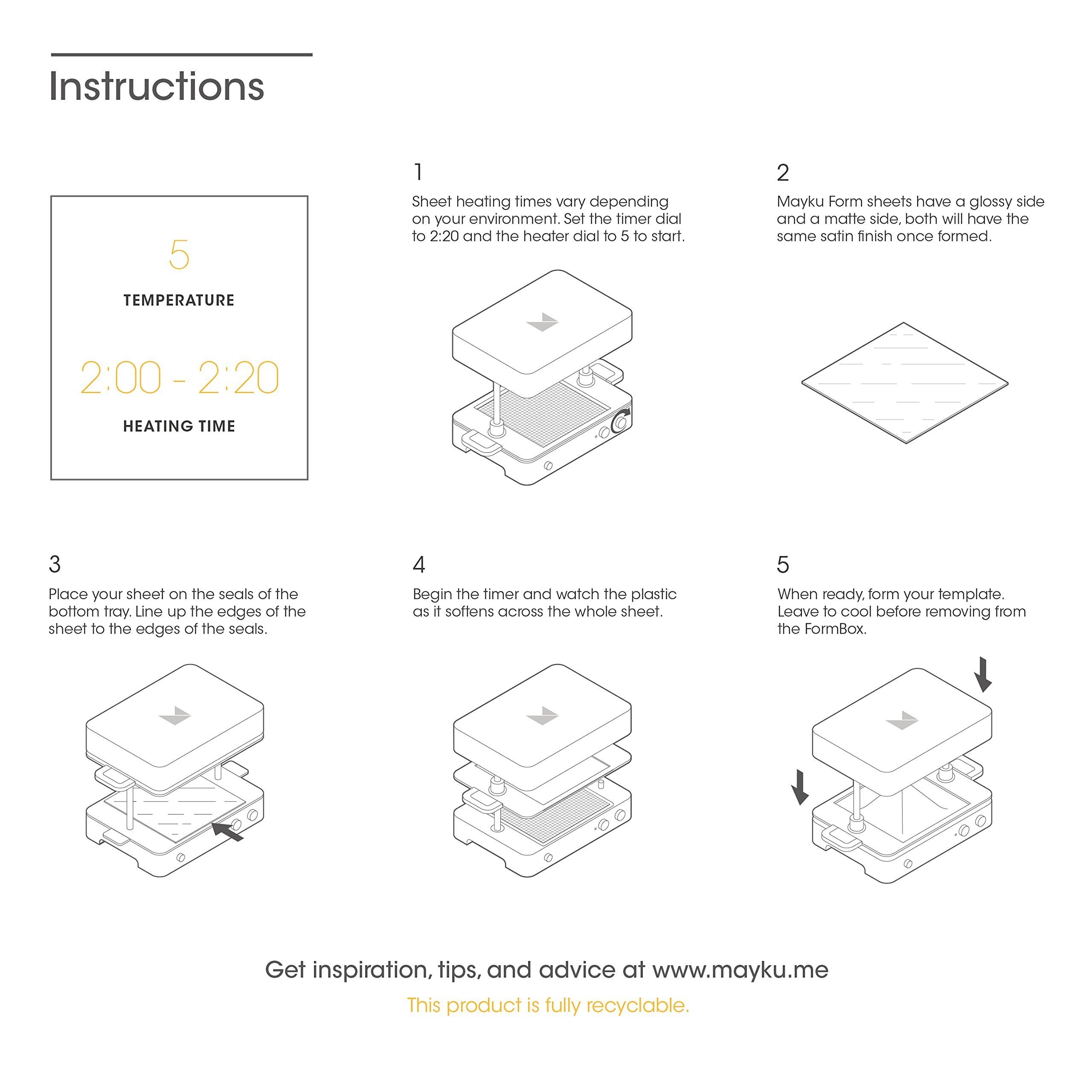 Mayku Form Sheets 30 pack for the Mayku FormBox: a desktop vacuum former that brings your ideas to life.
