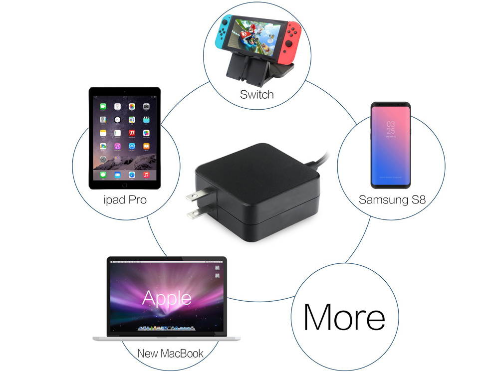 Portable 65W 45W Type-C AC Charger Power Adapter Folding US-Plug for Apple Macbook/Dell/Xiaomi Air/Huawei Matebook/HP Spectre/Thinkpad Nintendo Switch, Type C Laptops & Smart Phones, 6Feet Cord