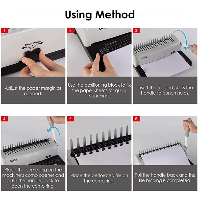 Machines Combs 21 Hole 450 Sheets Paper Punch Binder Spiral Machine 19 Hole Fit Letter Size with 100 PCS Colorful Comb Coil