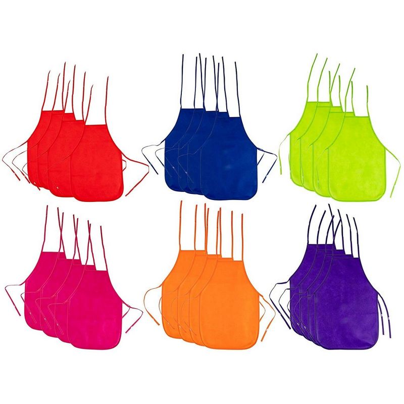 Juvale 24 Piece Kids Aprons for Crafts and Kitchen Supplies, 6 Colors (13 x 19 in)