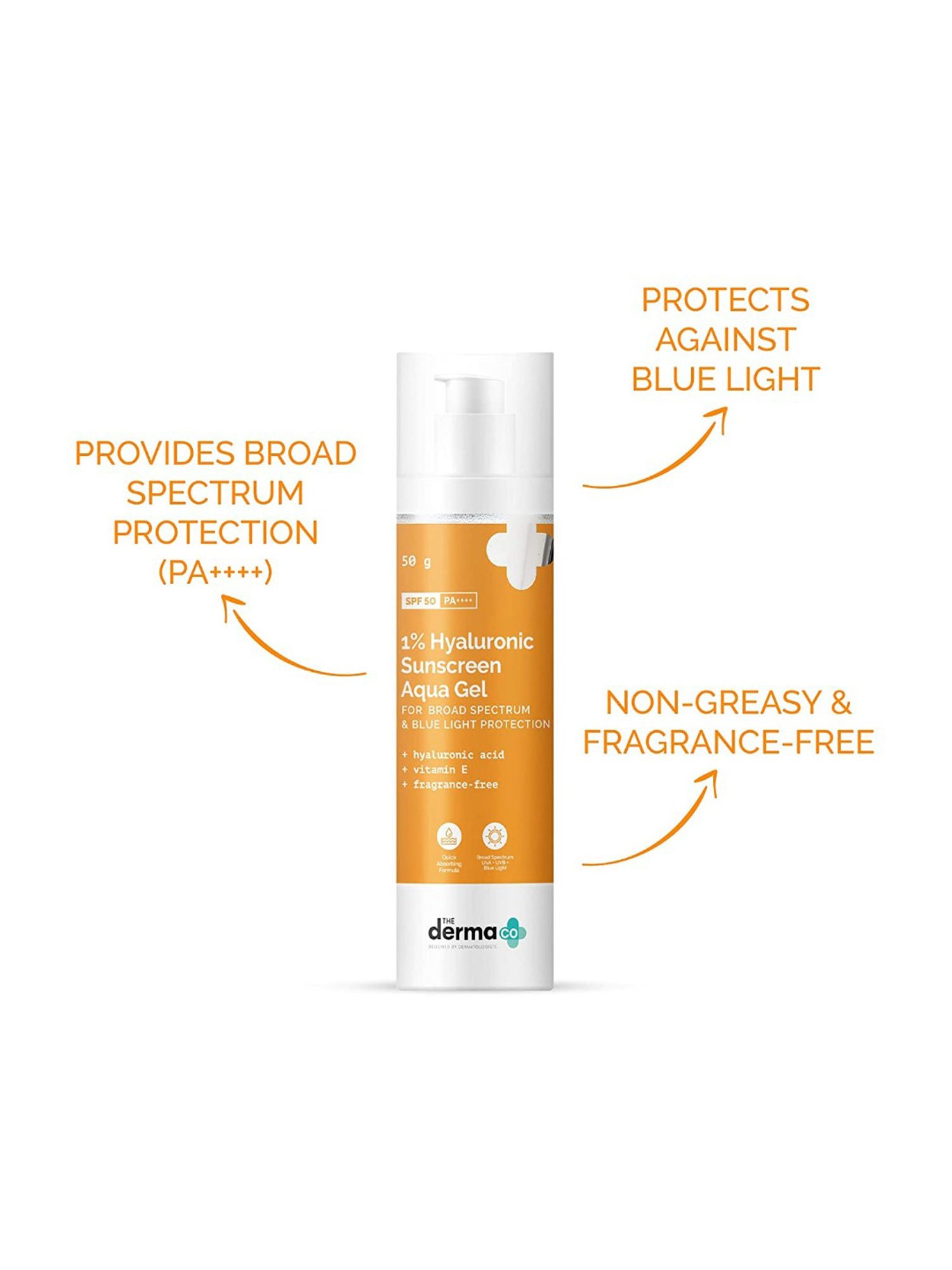 The Derma Co 1% Hyaluronic Sunscreen Aqua Gel with SPF 50 PA++++ - 50 gm