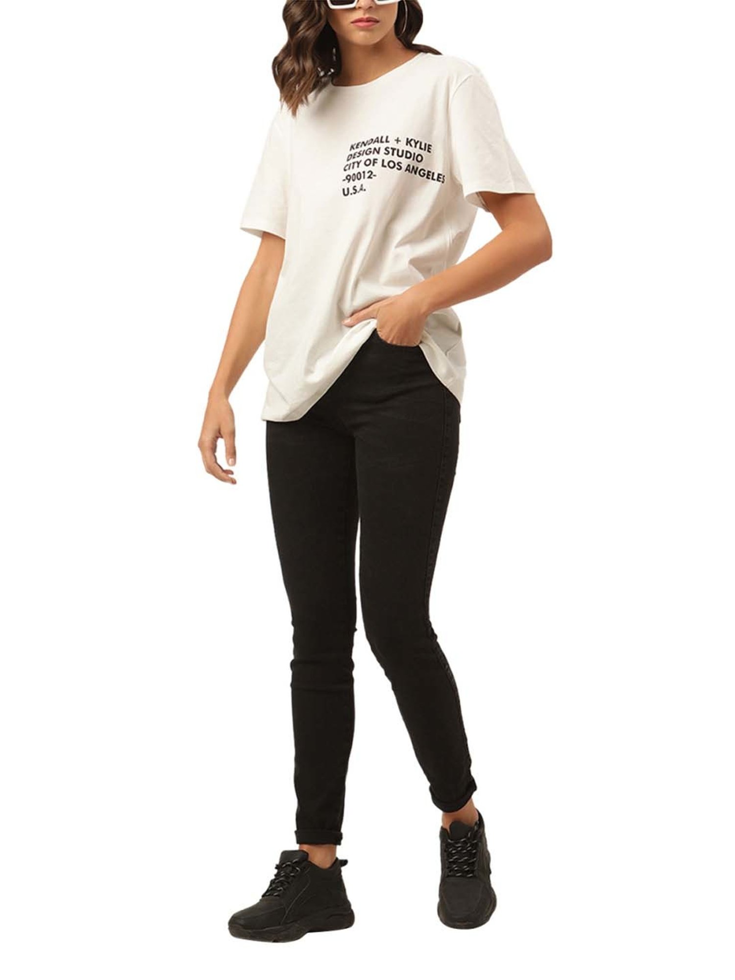 KENDALL + KYLIE Black Cotton Mid Rise Jeans