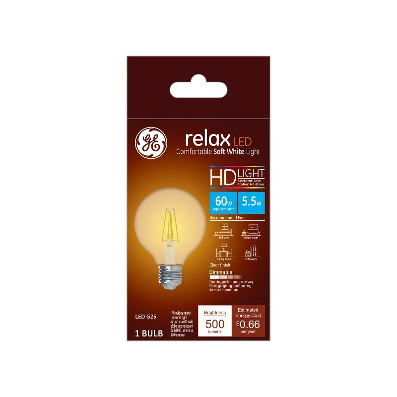 General Electric 60W Ca Relax LED Light Bulb SW G25 Globe Clear