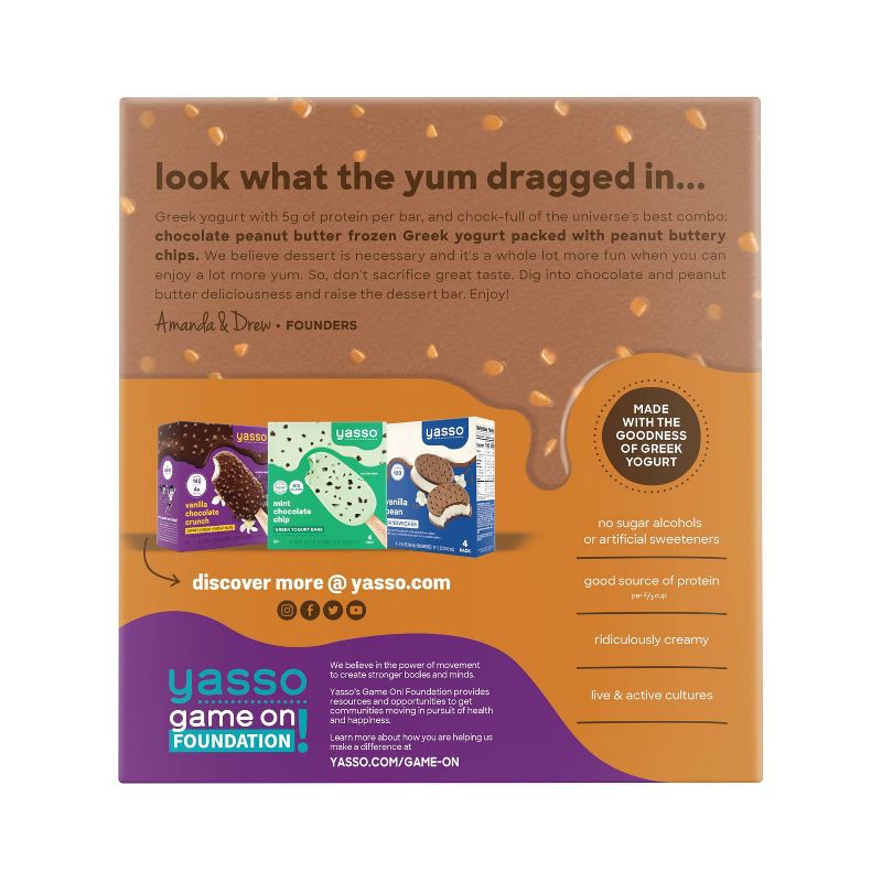 Yasso Frozen Greek Yogurt - Chocolate Peanut Butter Chip Bars - 4ct