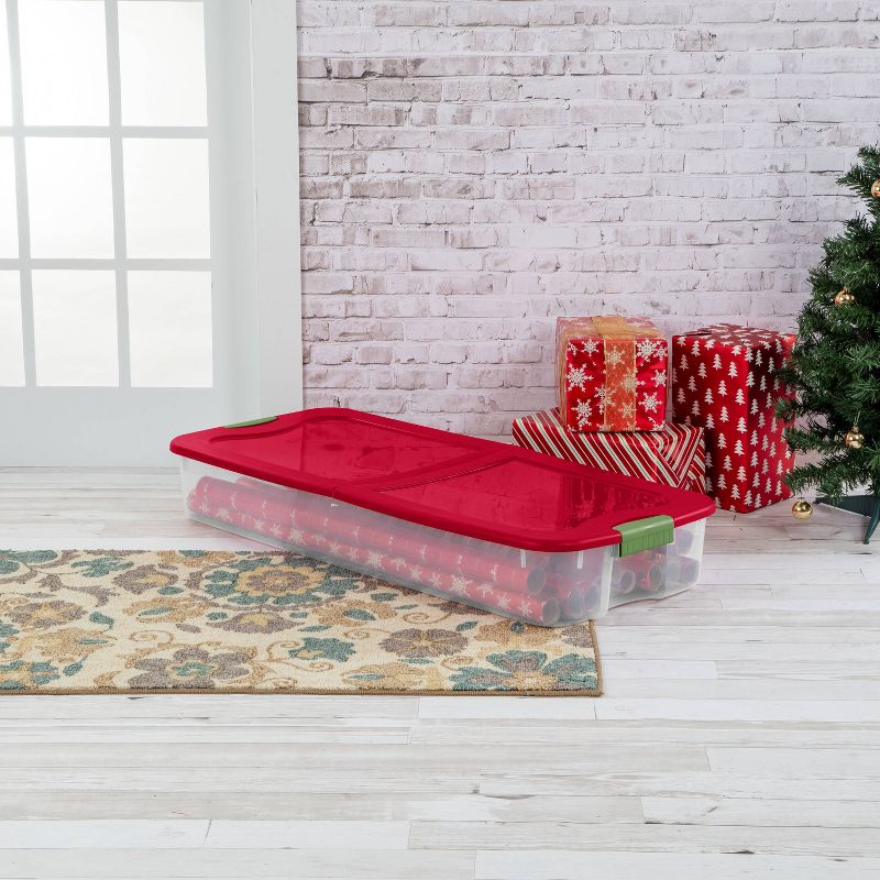 Homz 64 Quart Secured Seal Latch Extra Large Single Clear Stackable Storage Container Tote with Blue Lid for Home, Garage, or Basement (2 Pack)