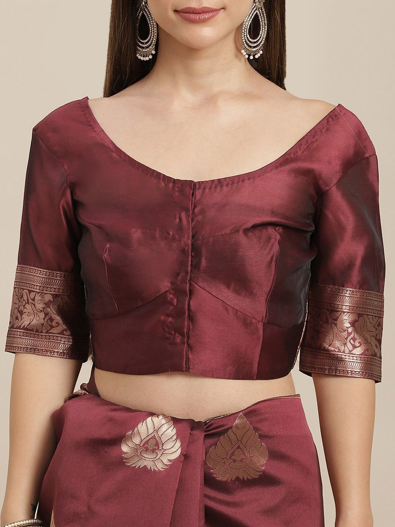 KSUT Maroon Silk Woven Saree With Unstitched Blouse