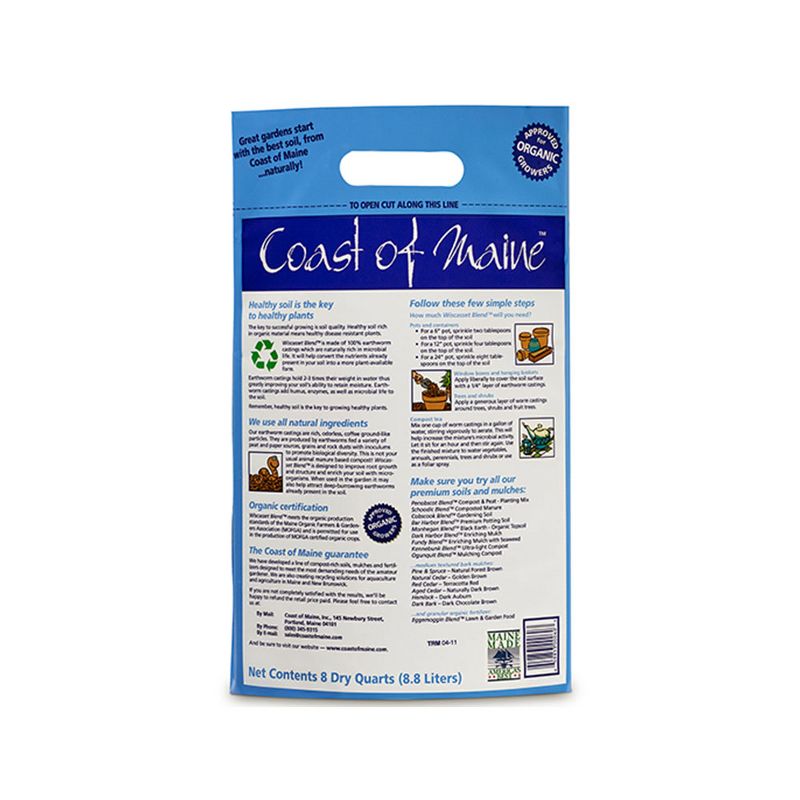 Coast of Maine OMRI Listed Wiscasset Blend Earthworm Castings Compost Plant Potting Soil Blend for Container Gardens and Flower Pots, 8 Quart Bag