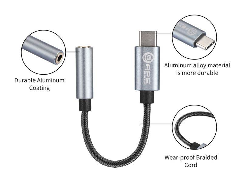 ApeSonic Pebble : USB C (Type C) Audio Adaptor, ALC4050 High Resolution DAC, to 3.5mm AUX, 32bit 384kHz Hi Res, Class G Amp, Aluminum Casing, Texture Cable, Replace 3.5mm Jack of Smart Phone