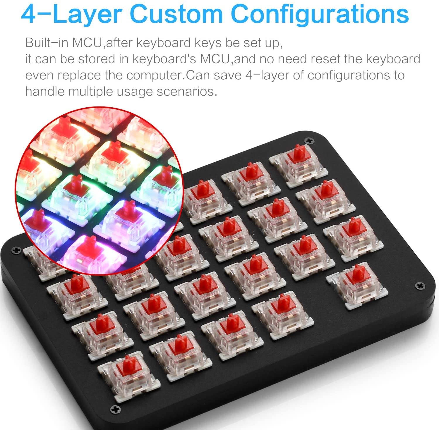 Koolertron One Handed Macro Mechanical Keyboard, RGB LED Backlit Portable Mini One-Handed Mechanical Gaming Keypad 23 Fully Programmable Keys Red Switches (RGB Backlit/Red switches)