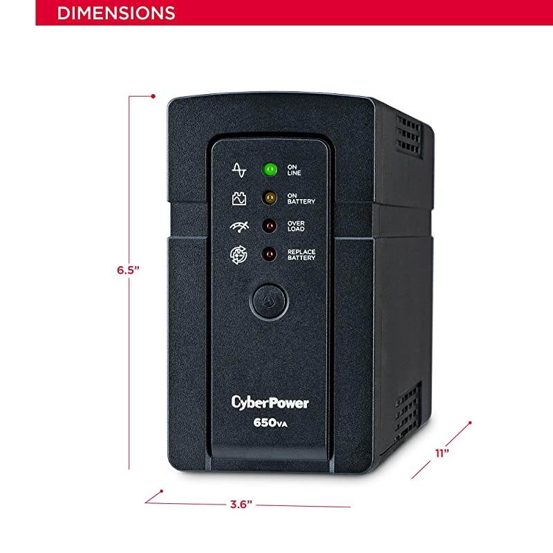 RT650 UPS System, 650VA/400W, 6 Outlets, Mini-Tower, 5-Year Warranty black