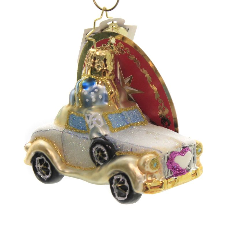 Christopher Radko 2.25" Wedding Bliss Chariot Gem Ornament Marriage Limousine  -  Tree Ornaments