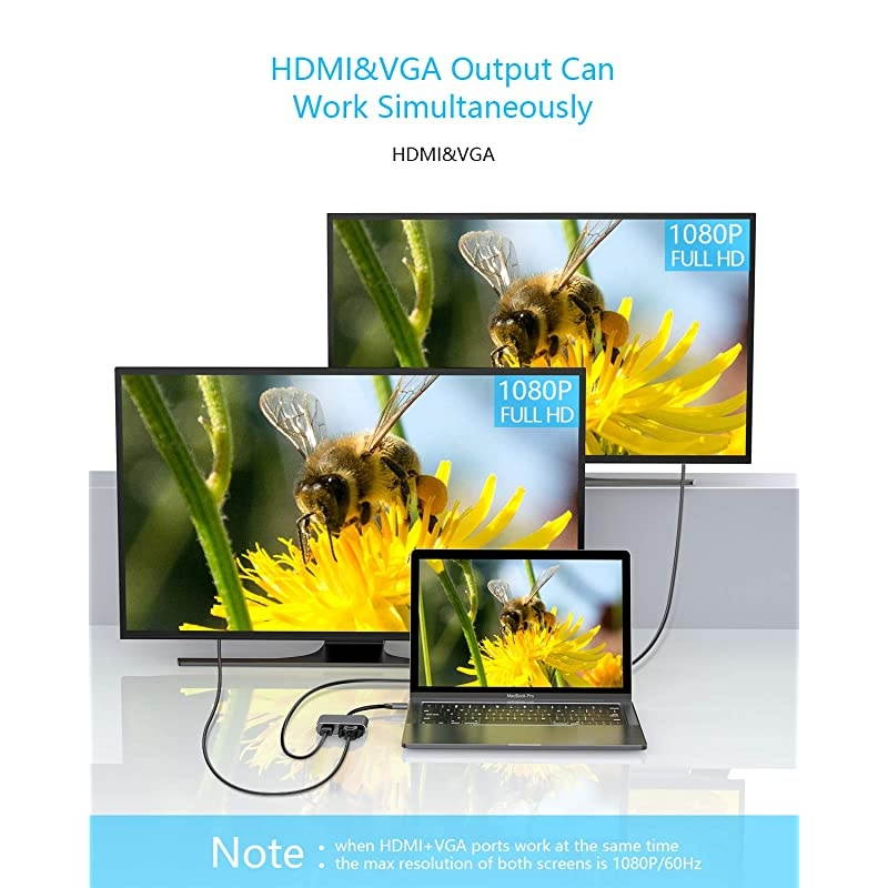 USB C to VGA Adapter USBC to HDMI Hub Adapter Thunderbolt 3 Compatible for MacBook ProAiripad ProDell XPSNintendo Switch